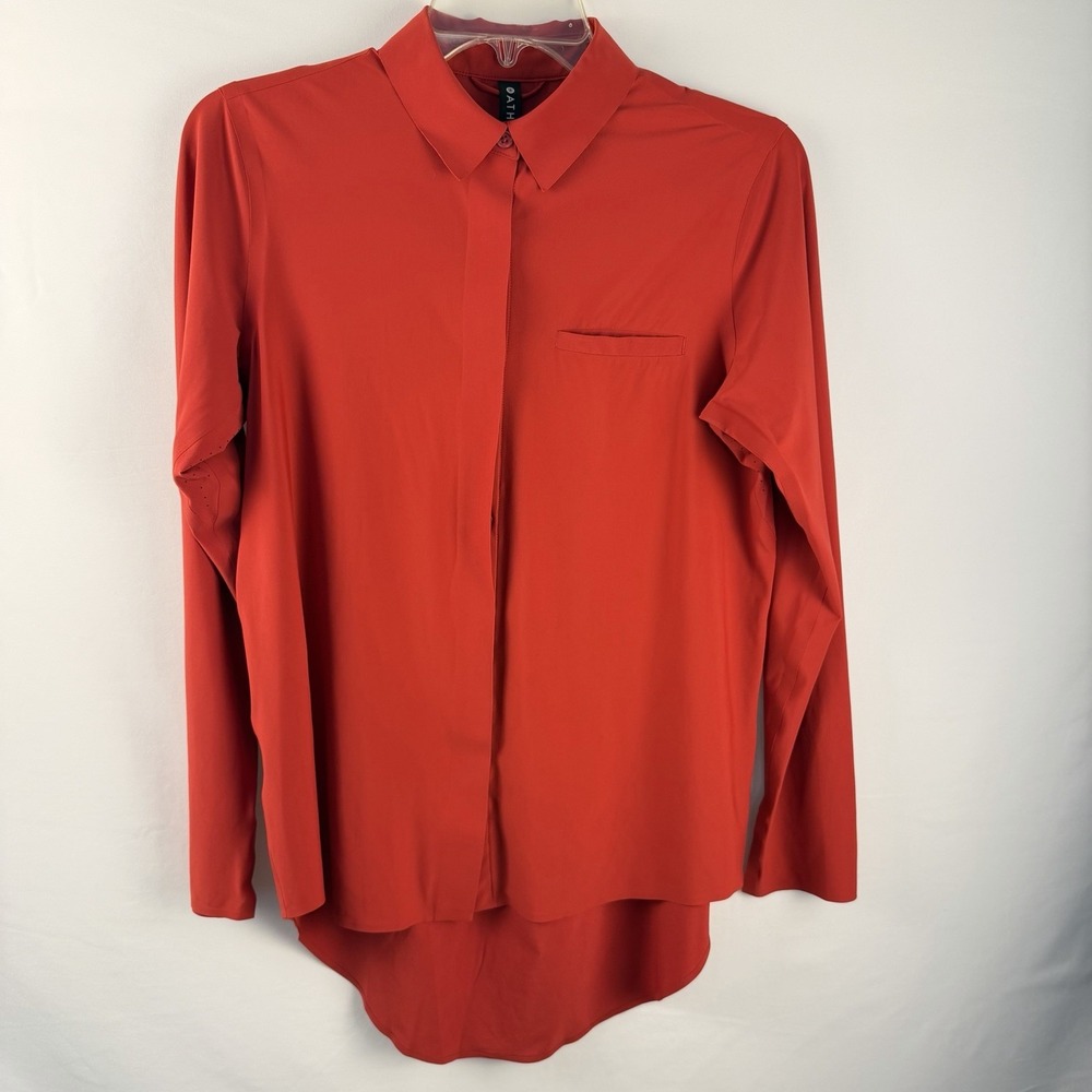 Athleta Urbanite Red Womens Button Up Performance Long Sleeve Shirt Sz XxS